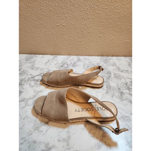 Sole Society Dolven Women's Brown Suede Leather Slingback Flats Sandals Size 10M - Picture 4 of 7
